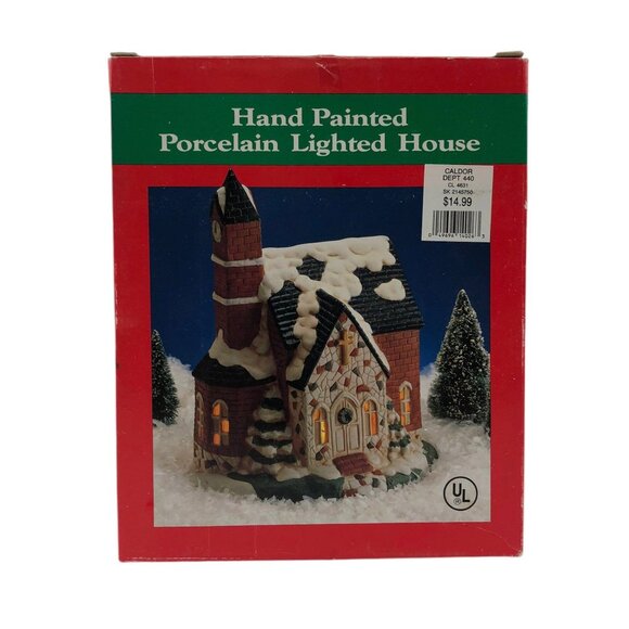 Caldor Hand Painted Porcelain Lighted House Church Christmas Holiday Vintage - Picture 2 of 10